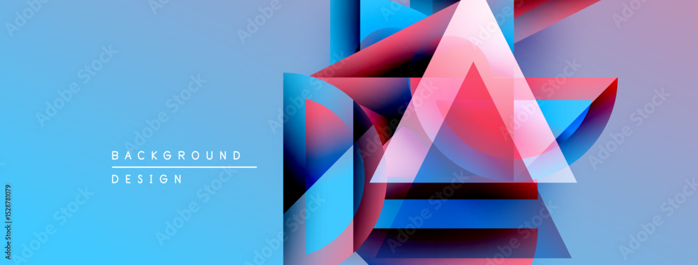 Poster abstract geometric shapes overlap, creating vibrant blue, pink gradients. modern design element for 