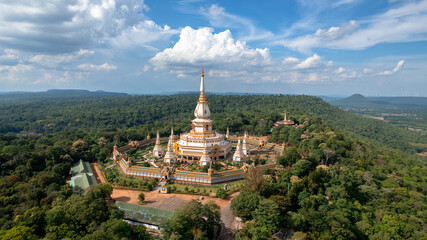 Aerial View  Phra Maha Chedi Chai Mongkol Temple(on sign board wrote in Thai) or Wat Pha Namthip Thep Prasit Vararam(Wat Pha Nam Yoi), Roi Et Province  Thailand.
