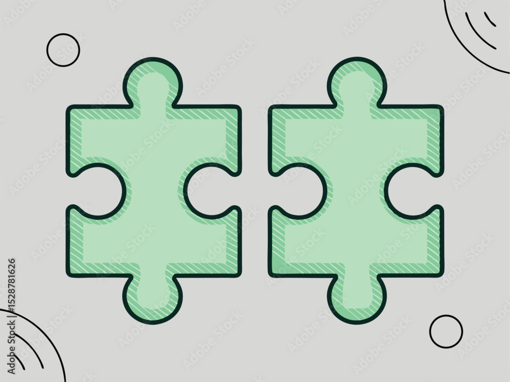 Poster two interlocking puzzle pieces illustrating connection collaboration partnership and solutions on a 