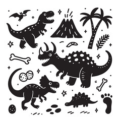 Dinosaur Doodle Set - Prehistoric Vector Illustration © Wahid