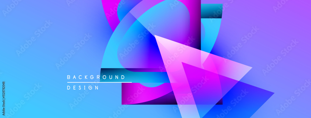 Poster Abstract vibrant background. Overlapping shapes create dynamic visual effect. Blue, pink, purple hues dominate composition. Modern design elements present.