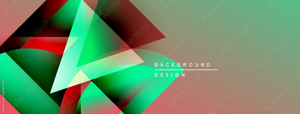 Poster abstract geometric shapes overlap, creating vibrant color gradients. modern design with teal, red, b