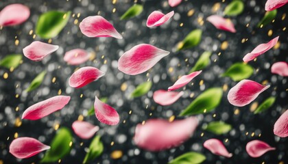 Pink and green petals falling