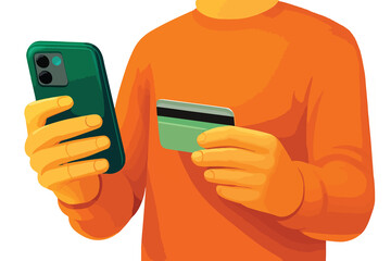 Person Holding Smartphone and Credit Card for Online Payment in White Background