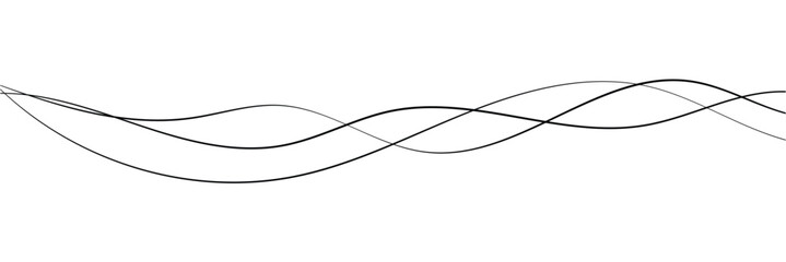 Curved black long lines on white, Wavy line horizontal divider outline minimalist background. Abstract black lines wave curve motion on white background in eps 10.