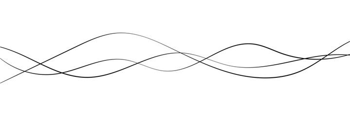 Curved black long lines on white, Wavy line horizontal divider outline minimalist background. Abstract black lines wave curve motion on white background in eps 10.