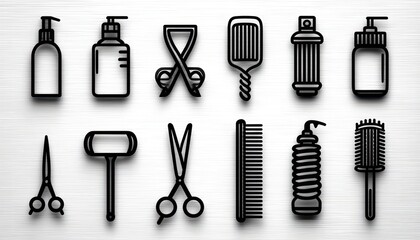 Simple black line art hair salon tools