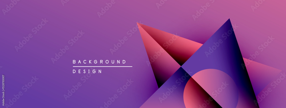 Poster Abstract geometric shapes, purple hues, modern design. Gradient colors create dynamic visual effect. Minimalist composition.