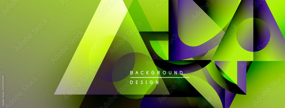 Poster Abstract geometric composition. Overlapping shapes create dynamic visual effect. Gradient colors, modern design elements present.