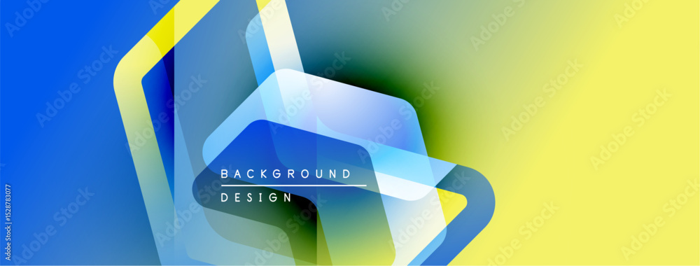 Poster abstract geometric shapes, vibrant colors blend. blue, yellow gradients create modern design element
