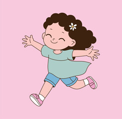 a child running with open arms and a smile. minimal line illustration.