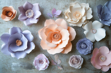 Soft Pastel Paper Flowers in Various Shapes