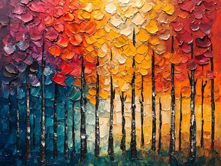 Vivid Abstract Forest Painting at Sunset