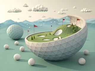 Abstract 3D Golf World Inside a Sphere