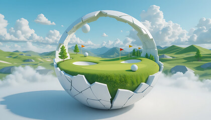 Abstract 3D Golf World Inside a Sphere
