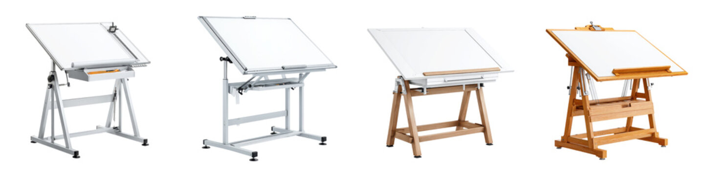 Variety of adjustable drawing and drafting desks and tables
