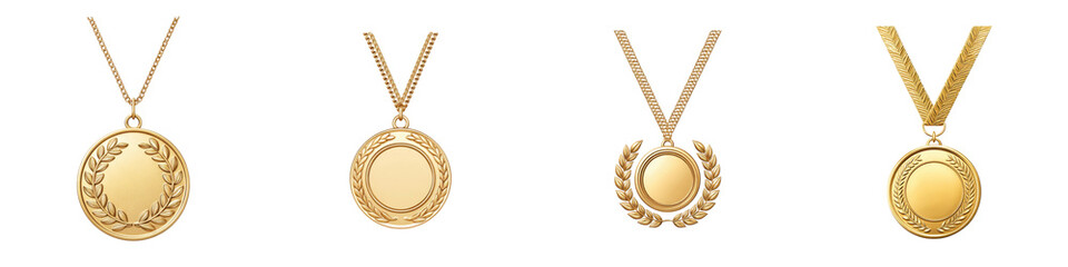 Golden medals and trophies on chains