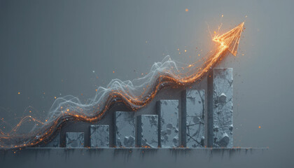 Dynamic Growth Representation with Graph Bars and Vibrant Arrow Signifying Progress and Success in Business Environment