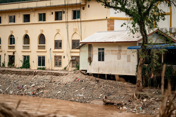 The Thai-Myanmar border during the construction of flood barriers by both Thailand and Myanmar to prevent flooding.