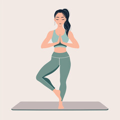 Fototapeta premium Woman Doing Tree Pose Yoga Illustration