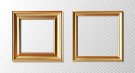 Fototapeta premium 3d realistic vector icon illustration. Set of golden picture frames in square shape. Isolated on transparent background.