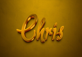 Golden 3D editable text effect of French name Chris.