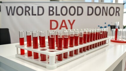 Celebrating World Blood Donor Day showcasing life saving samples in test tubes against a backdrop of hope and health