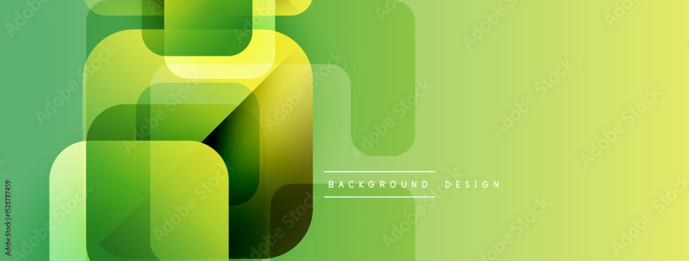 Poster Abstract geometric shapes overlap, creating vibrant green gradient background. Modern design suggests freshness, innovation.