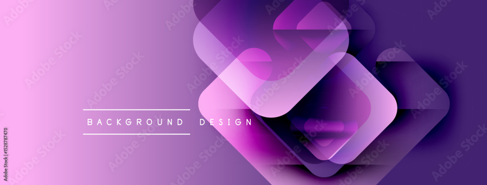 Aufkleber abstract geometric shapes overlap, creating vibrant purple gradient. text reads background design. m