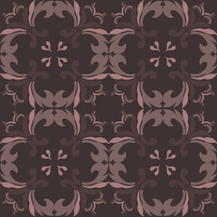 Seamless vintage damask floral tile design in dark brown and earthy tones, perfect for textile prints and home decor.