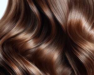 Glossy, wavy brown hair texture showcasing natural shine and softness.