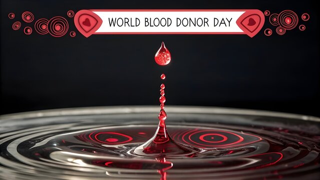 Celebrating World Blood Donor Day a life saving gift commemorated with a striking blood droplet and vibrant concentric
