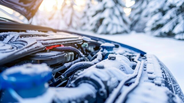 Winter car care  pouring blue antifreeze into windshield washer tank for maintenance