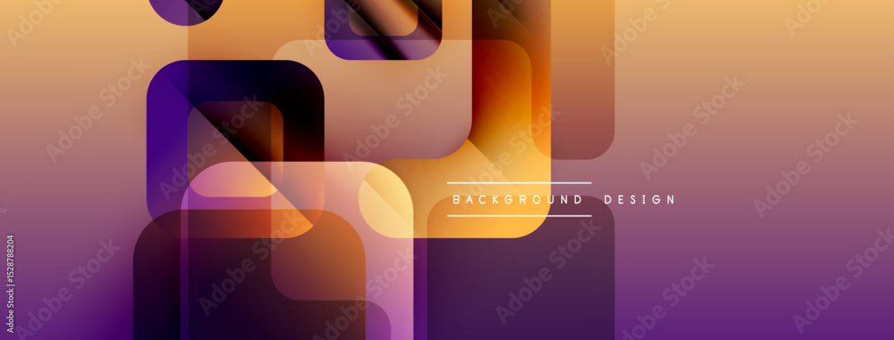 Poster Abstract geometric shapes overlap, creating vibrant gradient effect. Warm colors dominate, transitioning from orange to purple. Modern design element.