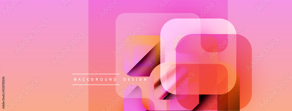 Poster Abstract geometric shapes overlap. Gradient colors blend from orange to pink. Minimalist design with text background design. Modern visual element.
