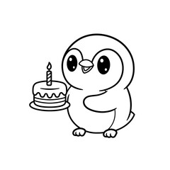 penguin carrying birthday cake coloring book