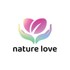Nature Care Logo – Leaf and Hands Symbol in Gradient Vector