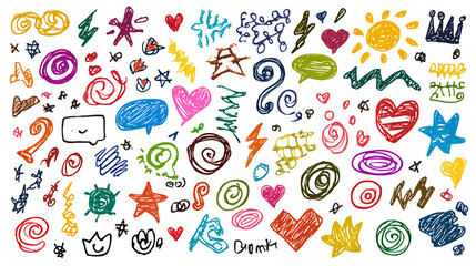 Colorful Abstract Hand-Drawn Shapes on Transparent Background, PNG