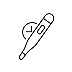 Digital thermometer with time indicator icon for medical diagnostics fever tracking and patient health apps