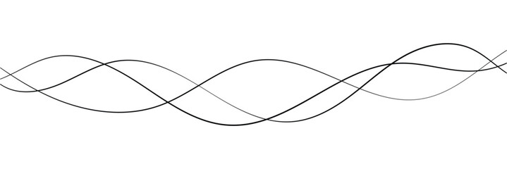 Abstract Wavy Line. Wavy line horizontal divider outline minimalist art. Thin line wavy abstract vector. Curve wave seamless pattern. Line art striped graphic template. On white background in eps 10.