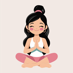 Cartoon Woman in Lotus Position Meditating