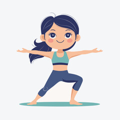 Cartoon Woman Doing Yoga Warrior Pose