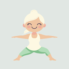 Obraz premium Cartoon Woman Doing Yoga Warrior Pose