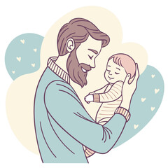 Bearded Dad and Baby Soft Pastel Vector Art