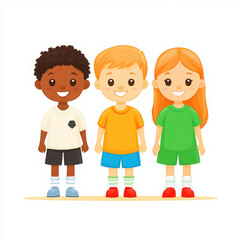 Happy Children Standing Together in Colorful Sports Outfits with Smiling Faces and Energetic Expressions