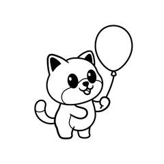 cat holding birthday balloons coloring book
