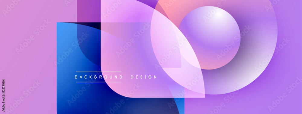 Poster abstract geometric shapes overlap, creating vibrant pinks, blues, purples. modern design elements su
