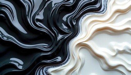 Obraz premium Abstract fluid design with flowing black and white. Fluid art pattern.