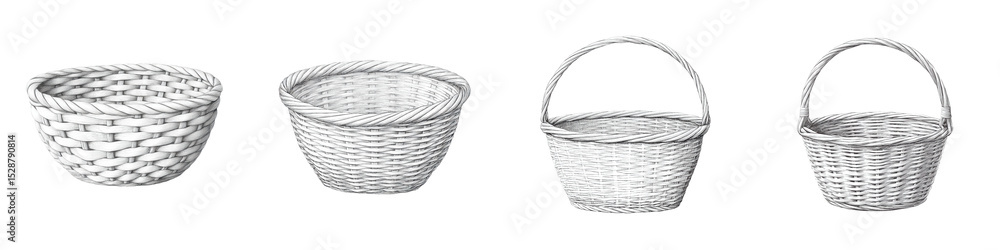 Poster a collection of various wicker baskets long title a variety of handcrafted wicker baskets in differe