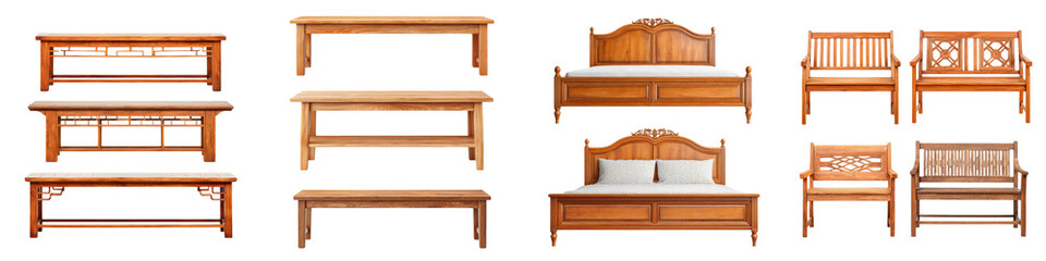 A collection of classic wooden furniture pieces for the home  long title A diverse selection of elegant traditional wooden furniture pieces including